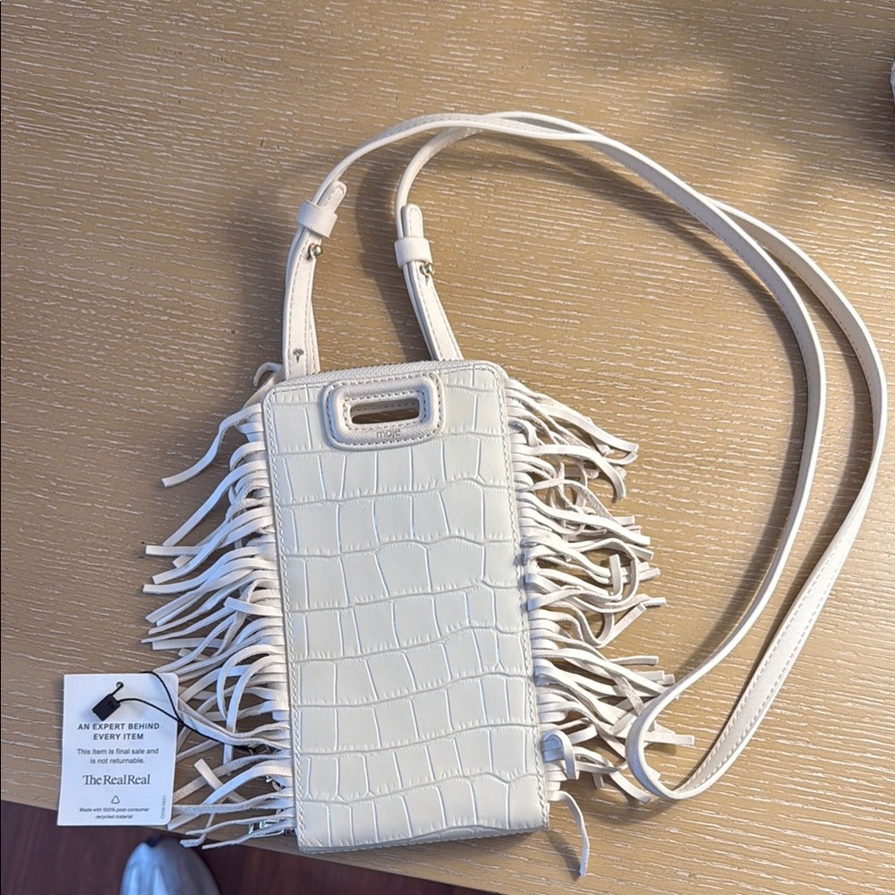 Maje Cream Crossbody Bag with Fringe Detail